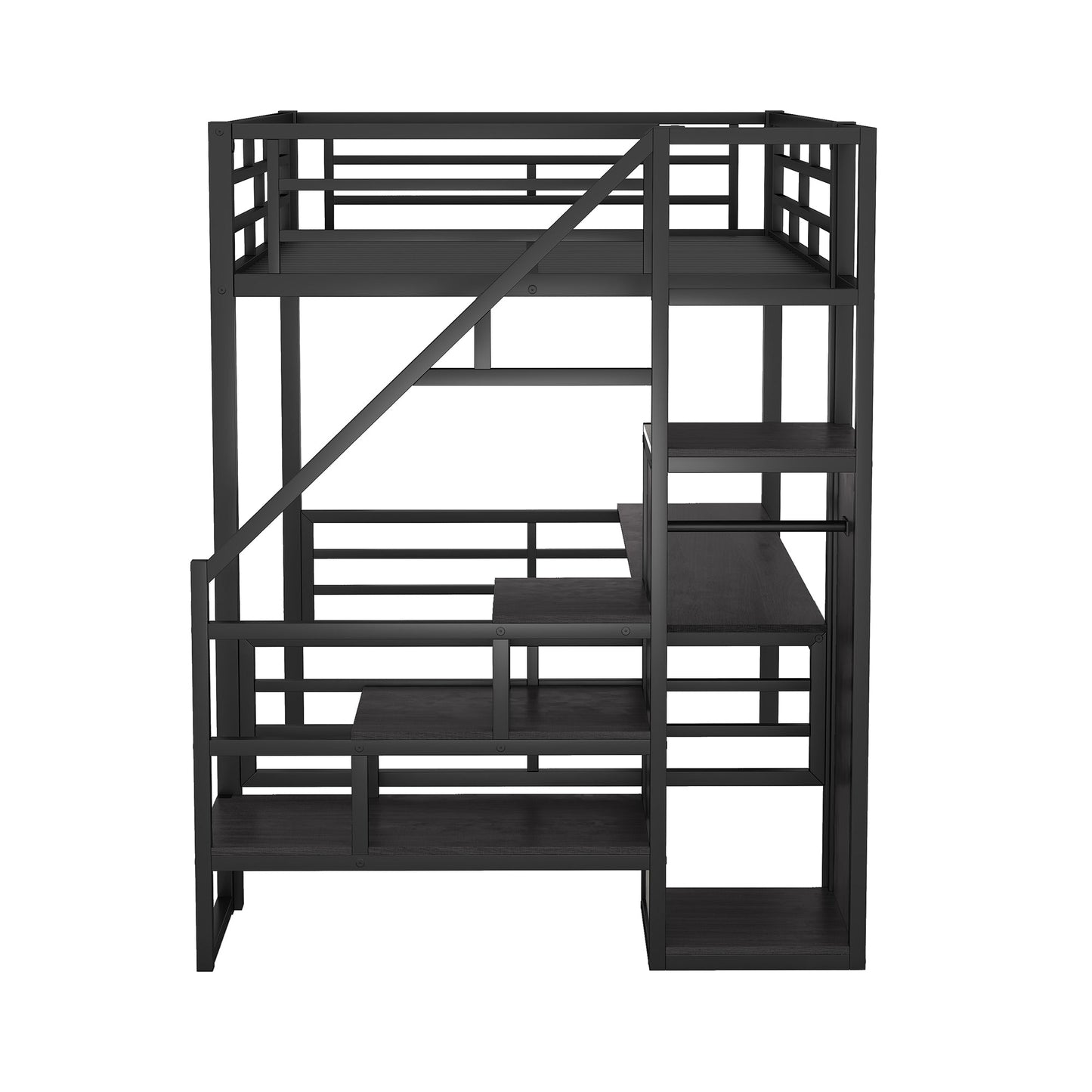 Cama loft de metal de tamaño completo con escritorio y opciones de almacenamiento
