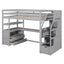 Twin Size Loft Bed with Desk and Shelves Two Built-in Drawers, Storage Staircase Gray - Korvel