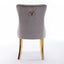 Tufted solid wood velvet cushioned dining chair, gold-plated stainless steel nail leg heads, 2 pieces in gray and gold - Korvel