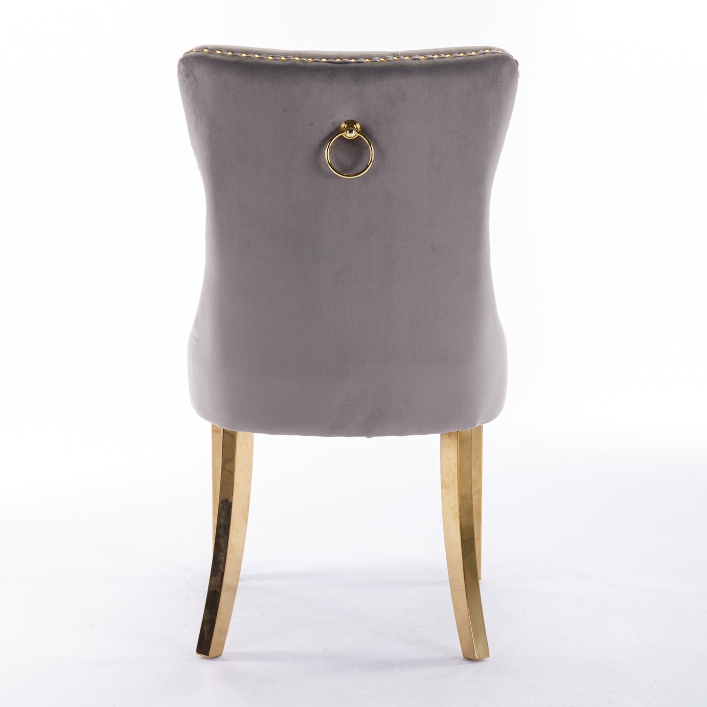 Tufted solid wood velvet cushioned dining chair, gold-plated stainless steel nail leg heads, 2 pieces in gray and gold - Korvel