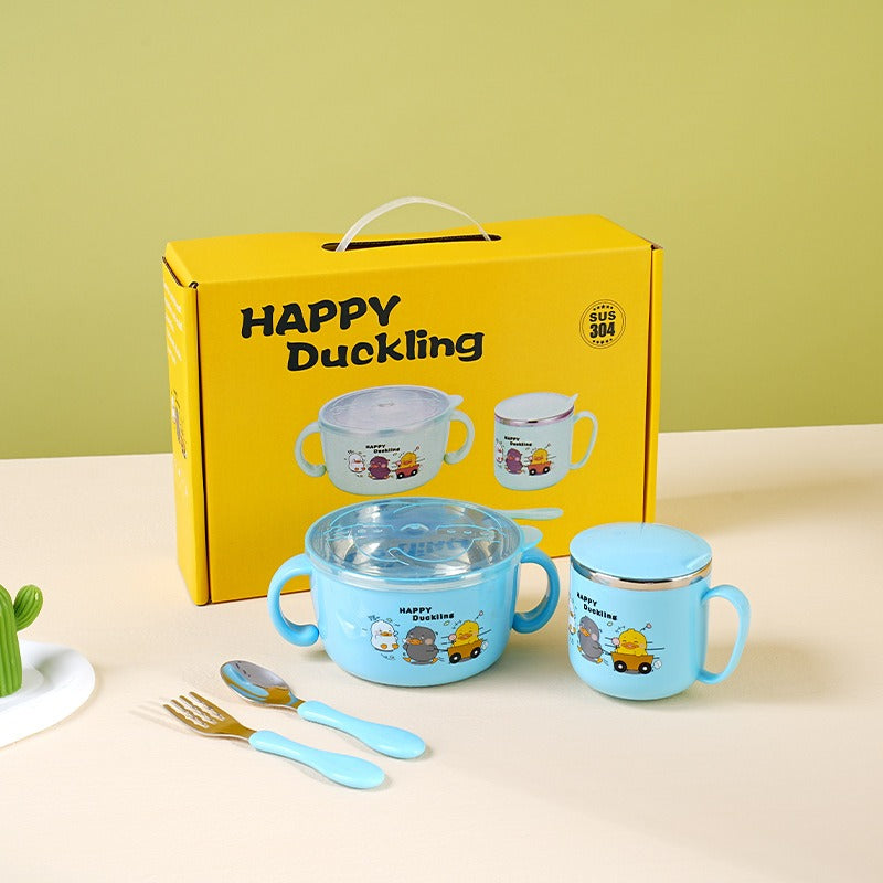 304 stainless steel children's tableware set cute baby food bowl stainless steel tableware children's water cup - Korvel