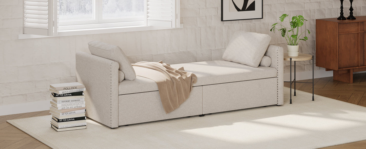 Fauteuil-lit moderne beige avec tiroirs de rangement