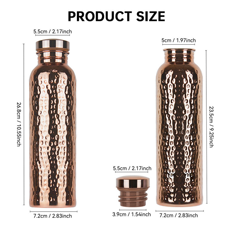 Bouteille d'eau en cuivre 800ML avec motif martelé - Étanche et élégante
