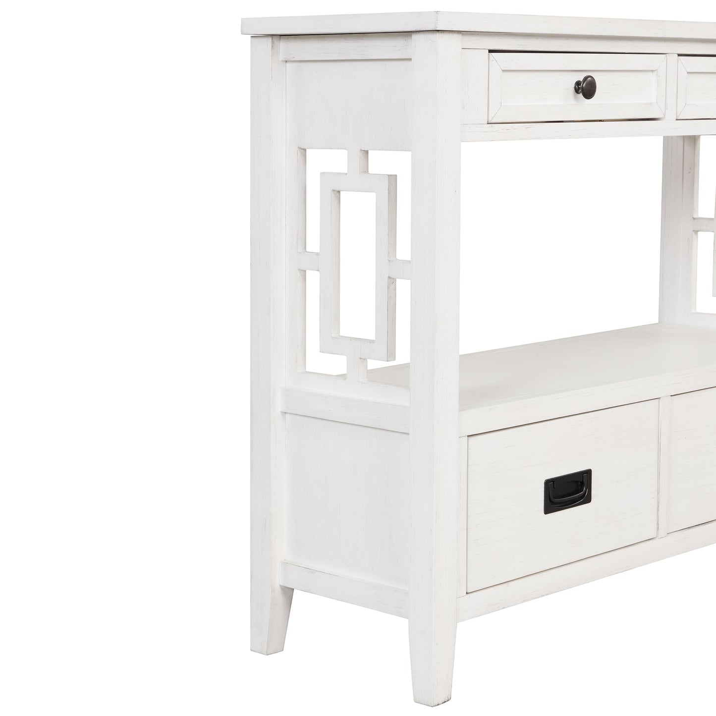 36'' Farmhouse Pine Wood Console Table Entry Sofa Table with 4 Drawers & 1 Storage Shelf (Antique White) - Korvel
