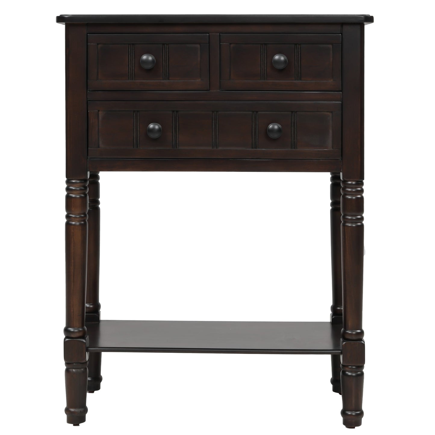 TREXM Narrow Console Desk, Ultra Thin Sofa Table with Three Storage Drawers and Living Room Bottom Shelves (Espresso) - Korvel