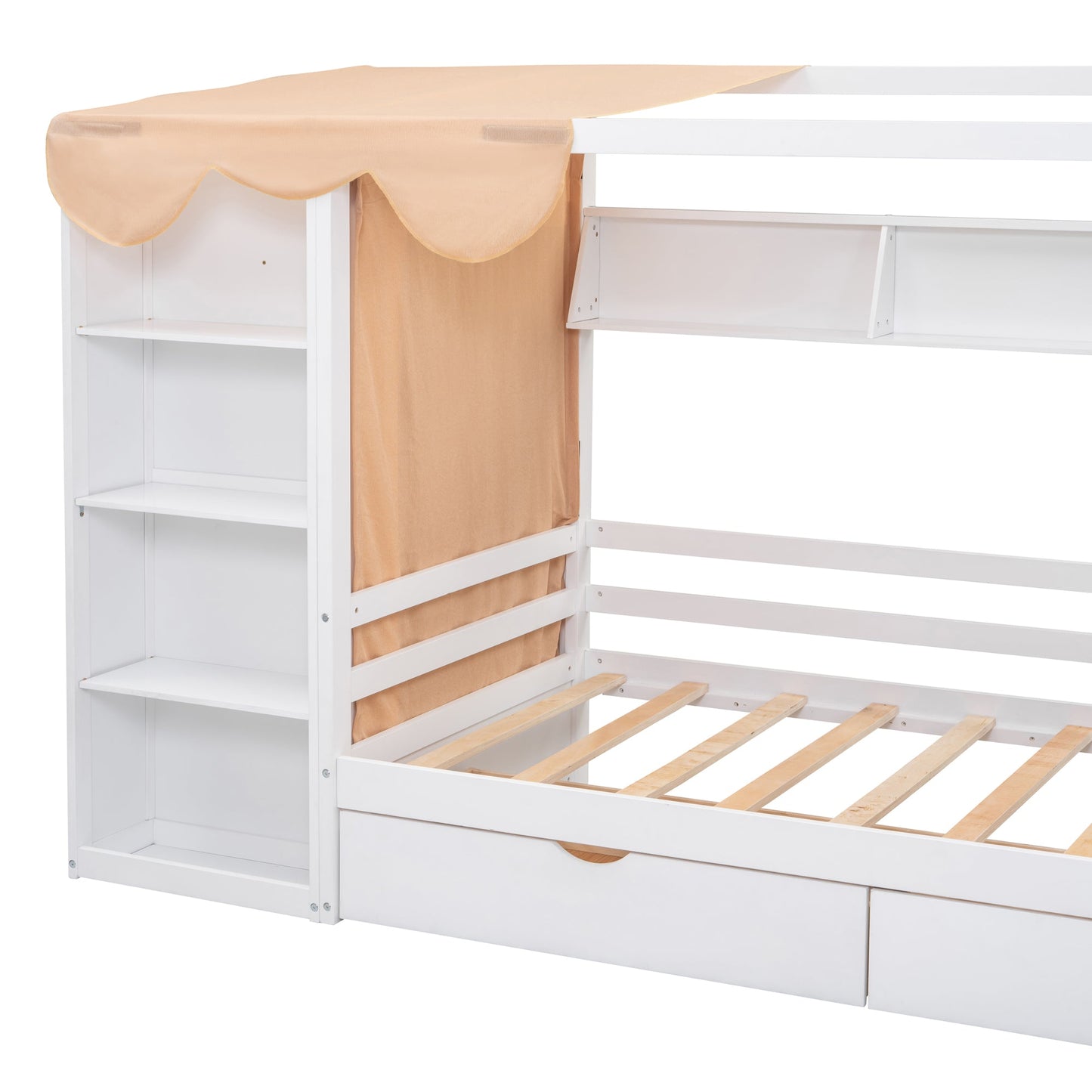 Twin Size House Bed with Two Drawers and Wardrobe - White