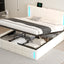 Queen Size Upholstered Bed with LED Lights Hydraulic Storage System and USB Charging Station White - Korvel