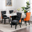 Tufted Solid Wood Contemporary PU and Velvet Upholstered Dining Chair with Wood Legs Nailhead Trim 2-Pcs Set Black+Orange - Korvel