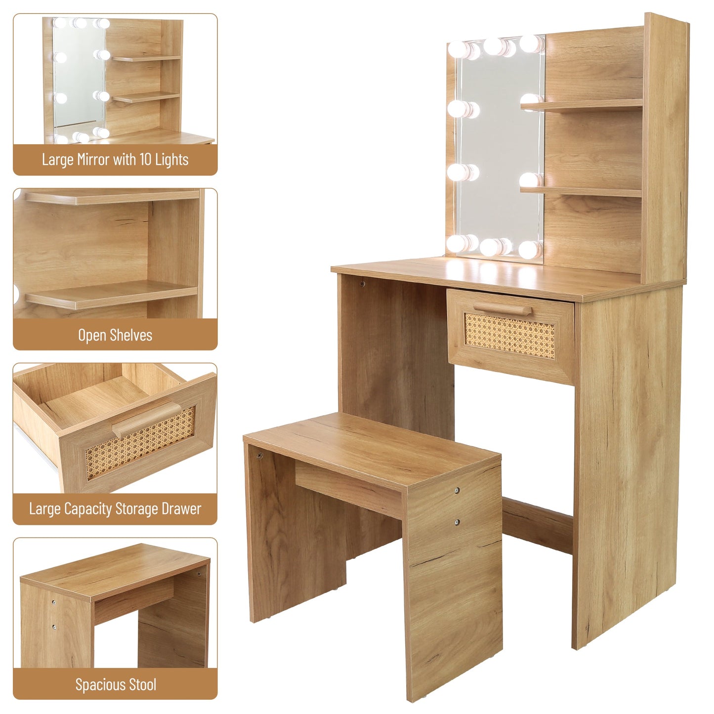 Elegant Bedroom Vanity Set with LED Mirror and Storage