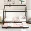 Twin Size Metal House Shape Platform Bed with Trundle - Black