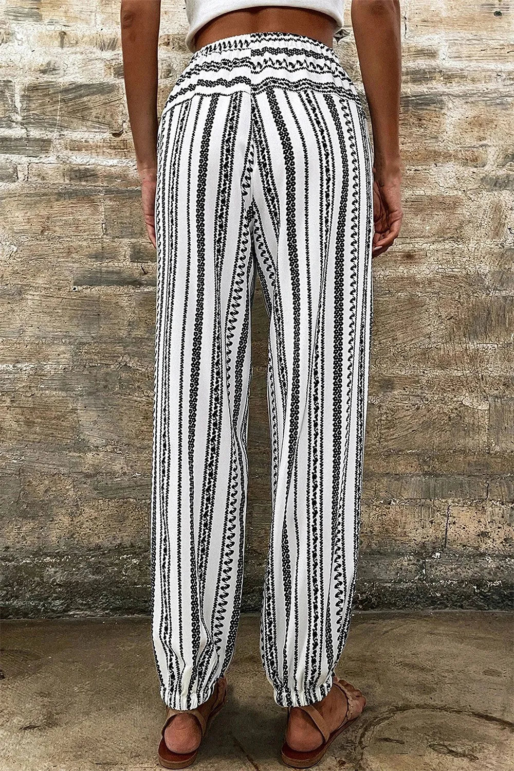 Printed Elastic Waist Pants - Korvel