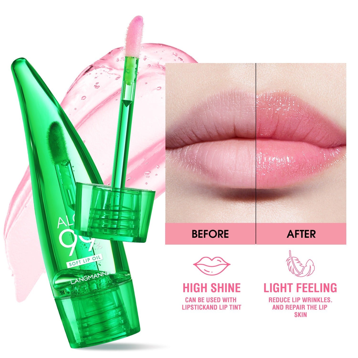 langmannni  Aloe vera lip gloss, temperature-sensitive color-changing lip glaze, moisturizing and protective lipstick, lip oil - Korvel