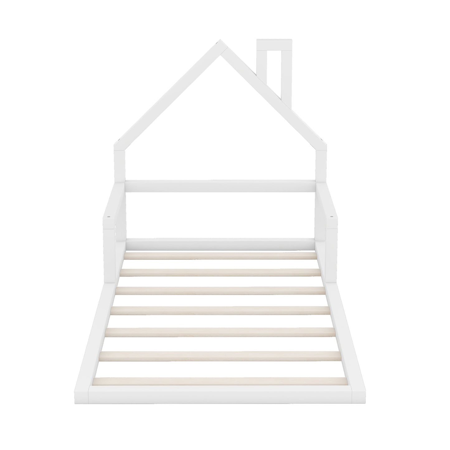 Cama de Madera de Tamaño Twin con Cabecera en Forma de Casa - Blanca
