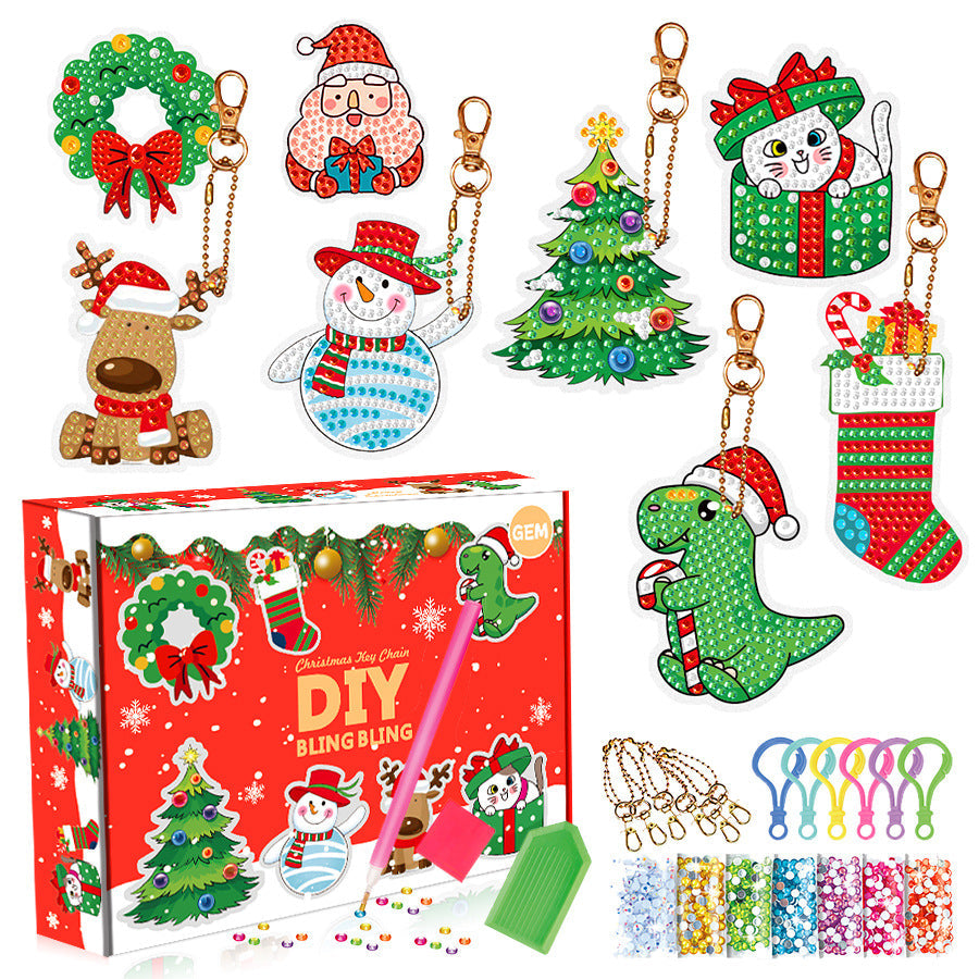 Christmas Diamond Painting Keychain 5D DIY Hanging Diamond Art Kits Diamond Ornaments for Kids Christmas Crafts Family Decor - Korvel