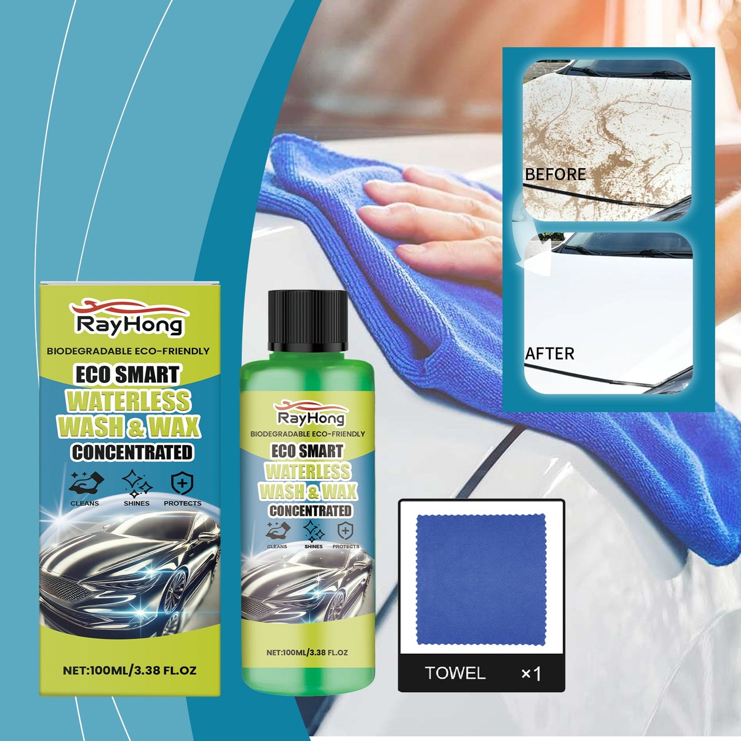Waterless Car Wash Cleaning Set, Car Wash Cleaning And Decontamination Mild Decontamination Car Bright Cleaner - Korvel