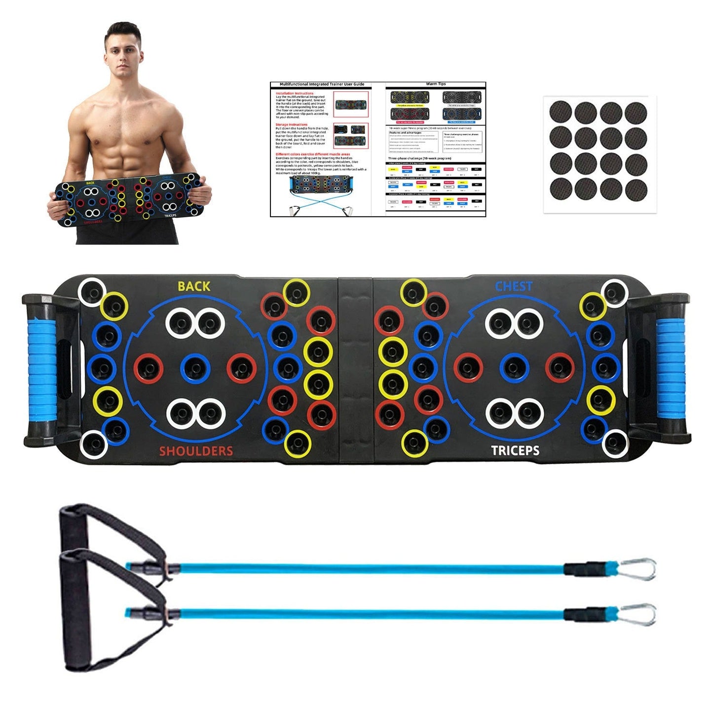 54-Hole Multifunctional Push Up Board with Resistance Rope
