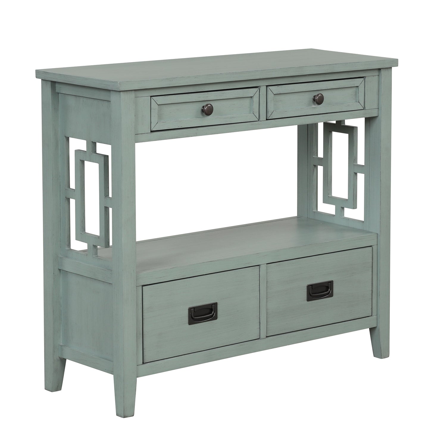 36'' Farmhouse Pine Wood Console Table Entry Sofa Table with 4 Drawers & 1 Storage Shelf (Retro Blue) - Korvel