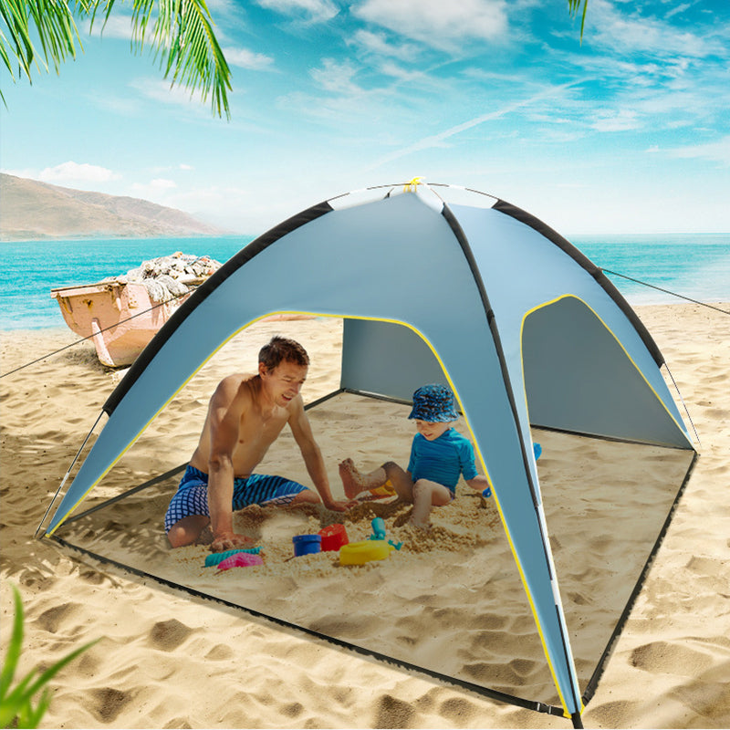 Quick-open beach tent, sun shelter, light shade for outdoor camping, 3-vented, spacious design - Korvel