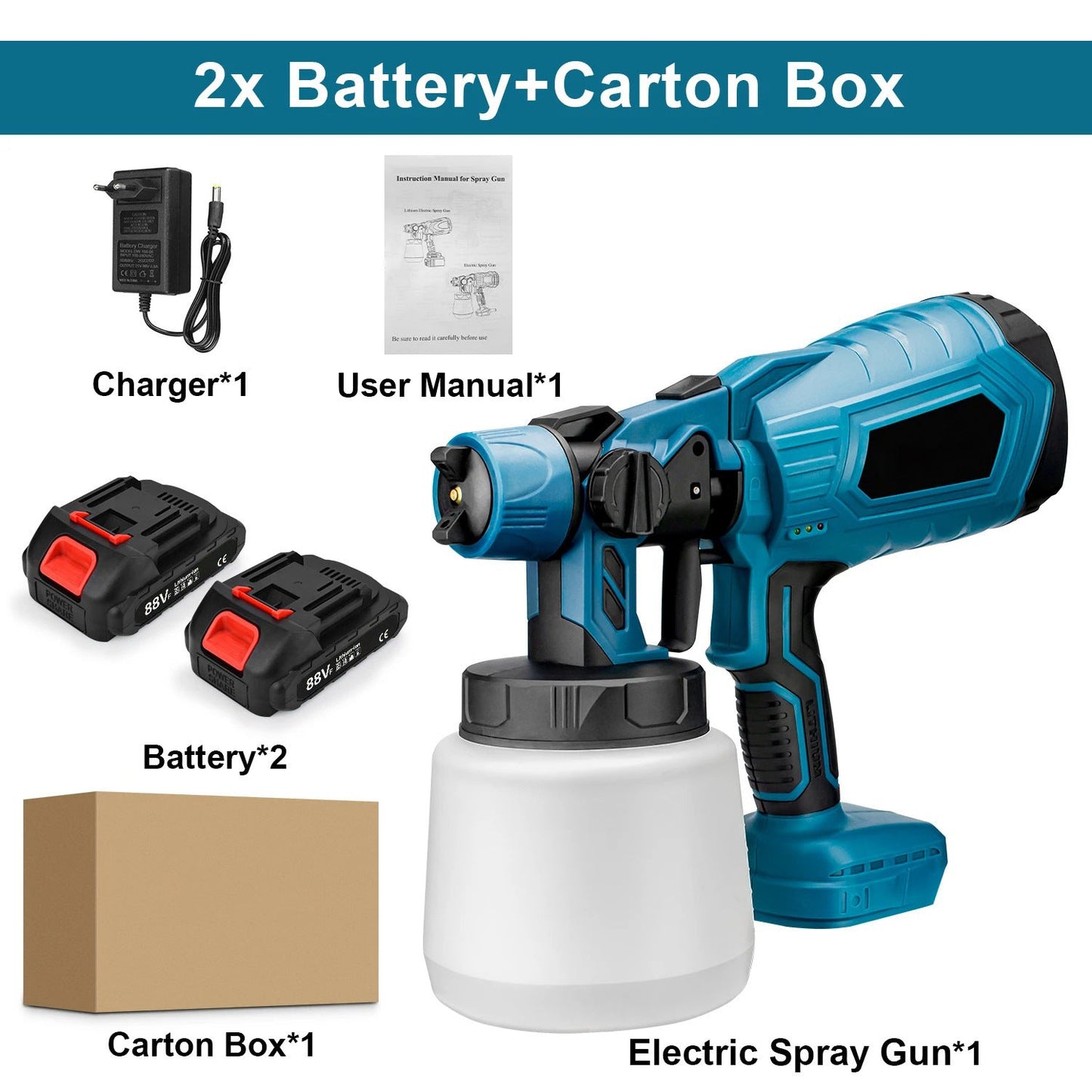 1000ML Electric Spray Gun High Power Cordless Paint Sprayer HVLP Auto Furniture Steel Coating Airbrush For Makita 21V Battery - Korvel