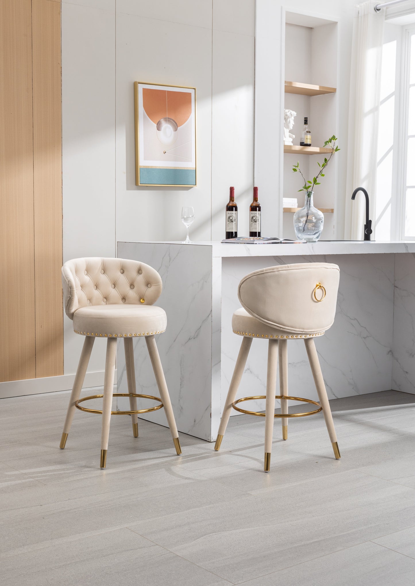 Conjunto de 2 taburetes de bar a altura de mostrador COOLMORE - Beige