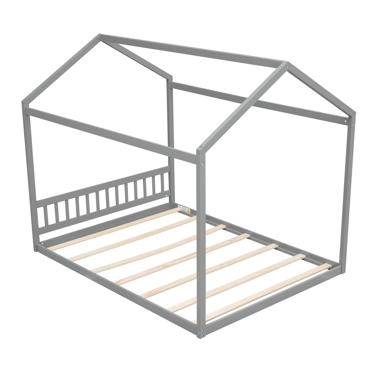 Queen Size Wooden House Bed with Headboard Gray - Korvel