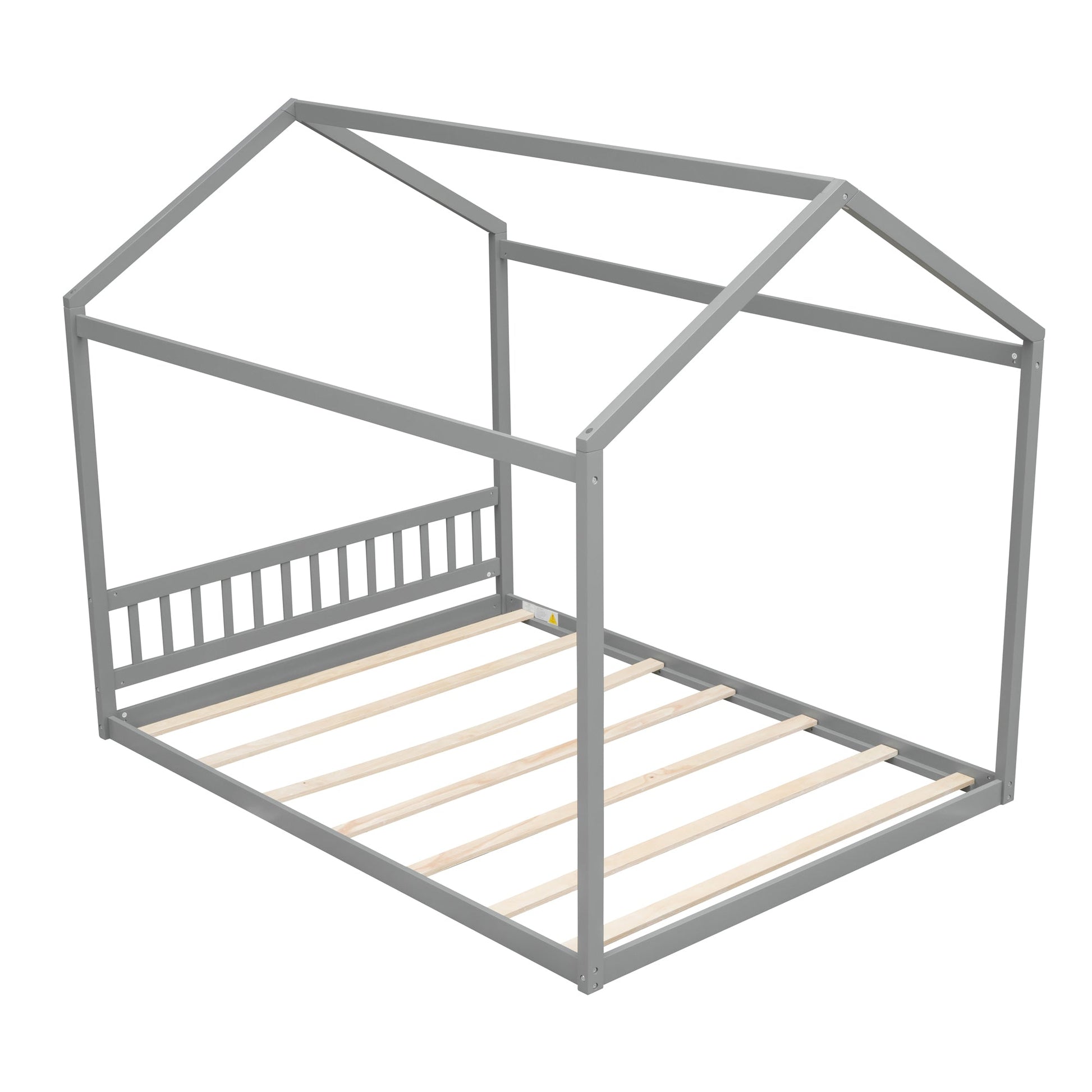 Queen Size Wooden House Bed with Headboard Gray - Korvel