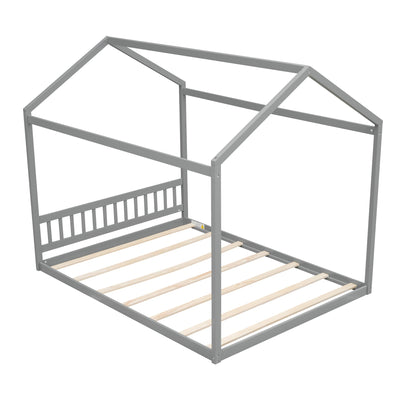 Queen Size Wooden House Bed with Headboard Gray - Korvel