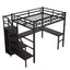 Full Size Loft Bed with L-shaped Desk and USB - Black