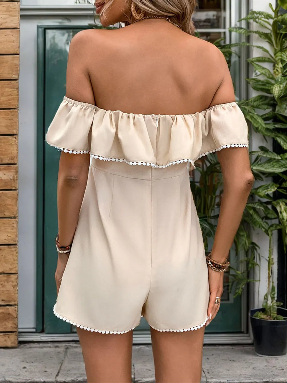 Tied Ruffled Off-Shoulder Short Sleeve Romper - Korvel
