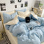 Washed Cotton Solid Color Double Spliced Four-Piece Bedding Set - Sheet, Quilt Cover, Pillowcases for Employee and Dormitory Use - Korvel