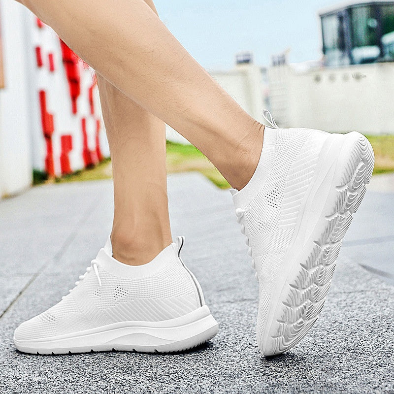 Indoor height increasing sports and leisure shoes for men white invisible height increasing shoes 7CM - Korvel