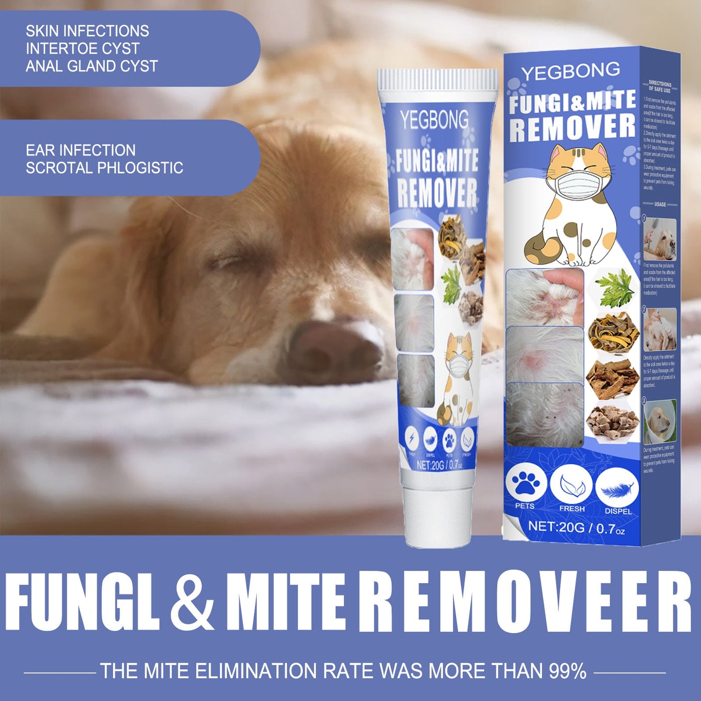 Pet Mite Relief Cream For Pet Dogs And Cats Skin Itching And Mite Removal Topical Care Cream - Korvel