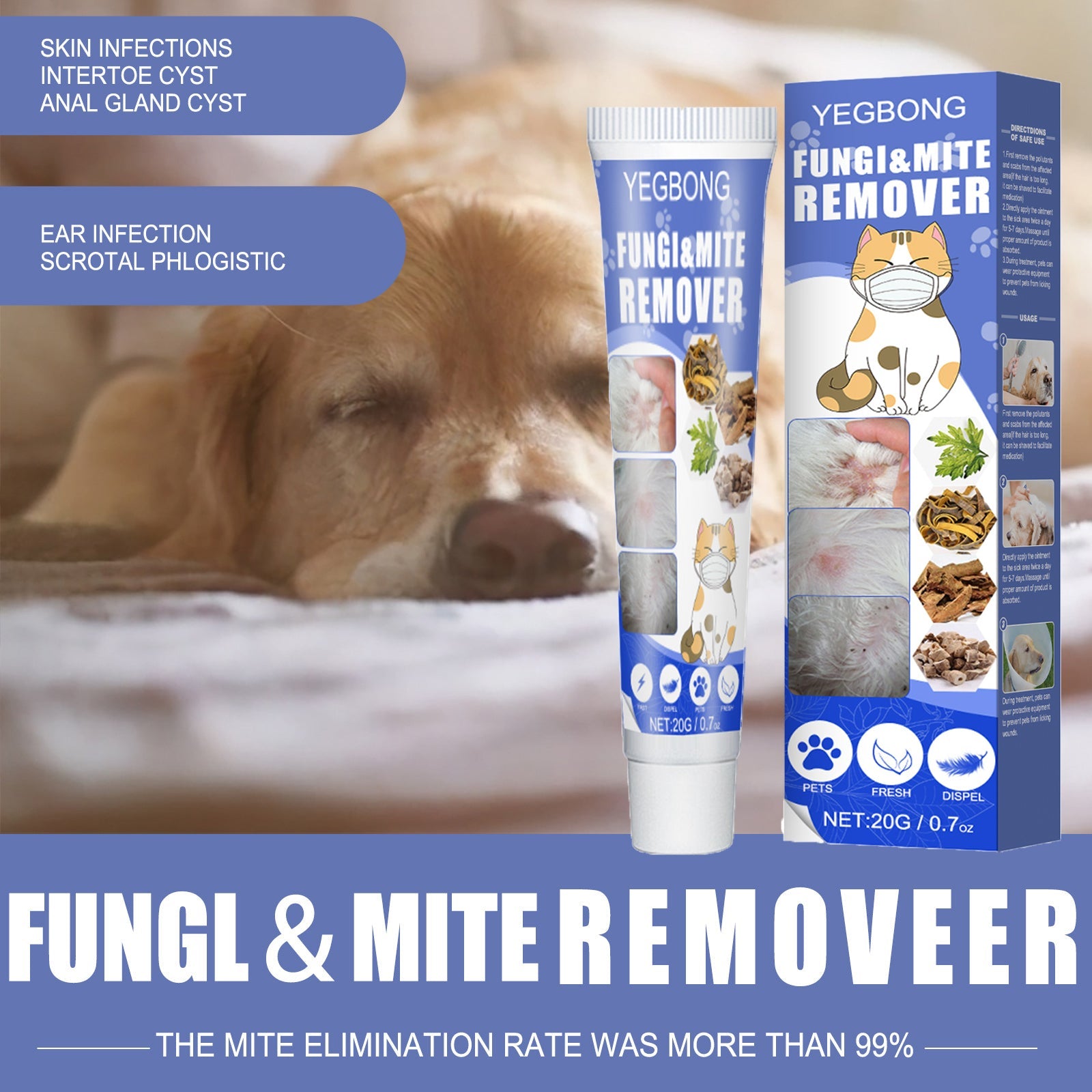 Pet Mite Relief Cream For Pet Dogs And Cats Skin Itching And Mite Removal Topical Care Cream - Korvel