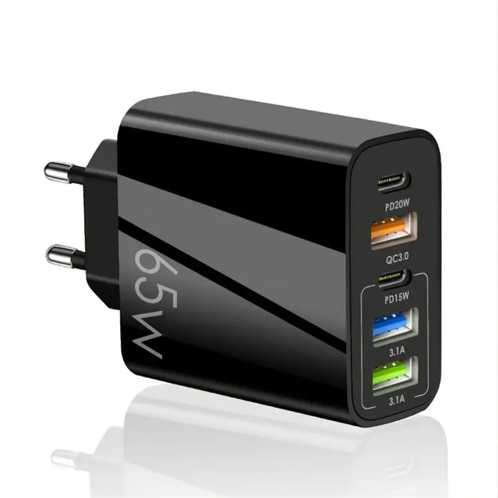 Standard PD65W mobile phone charger 4A type-c PD+3USB multi port European, American, English travel charging head - Korvel