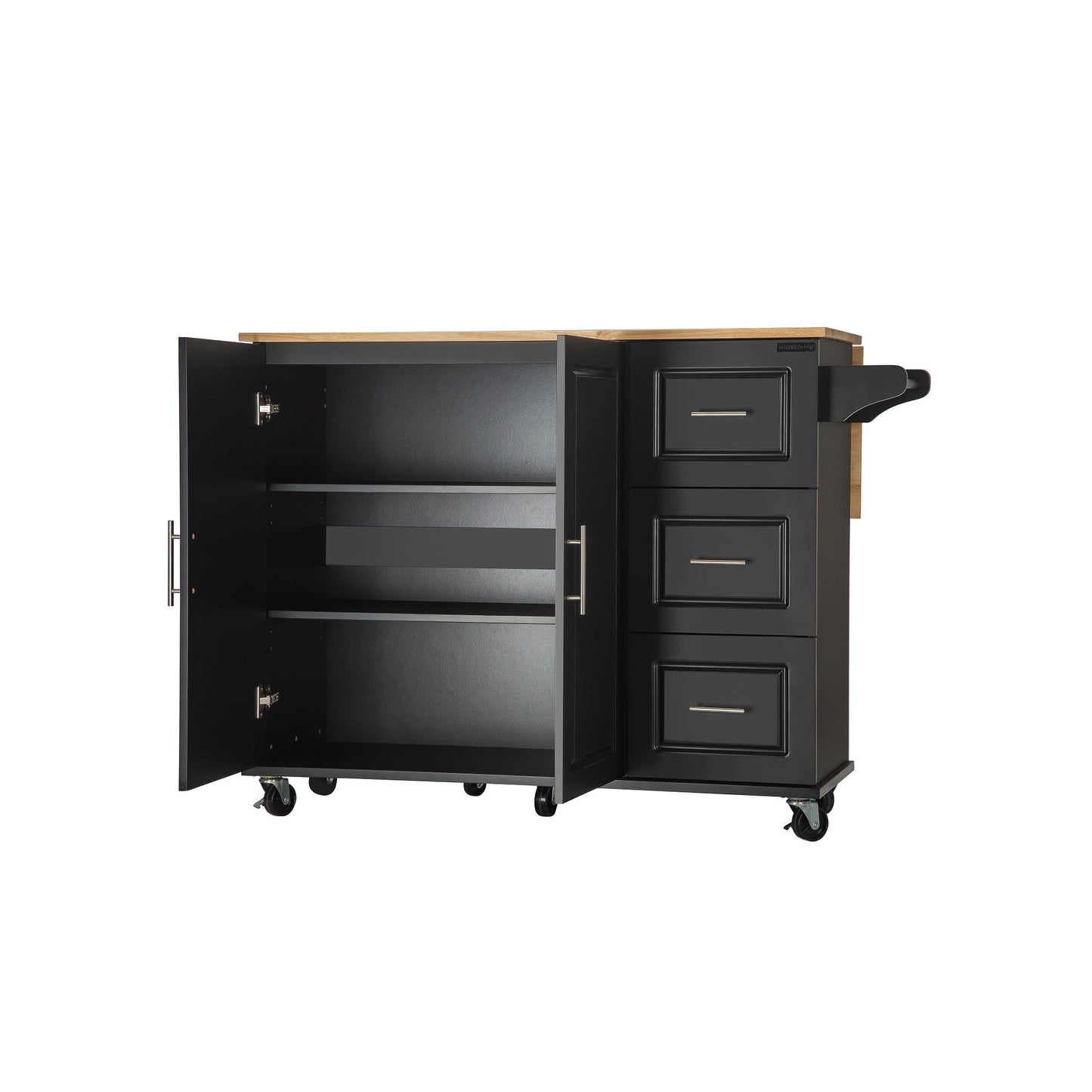 Kitchen Island & Kitchen Cart Mobile Kitehcn Island with Extensible Rubber Wood Table Top - Korvel