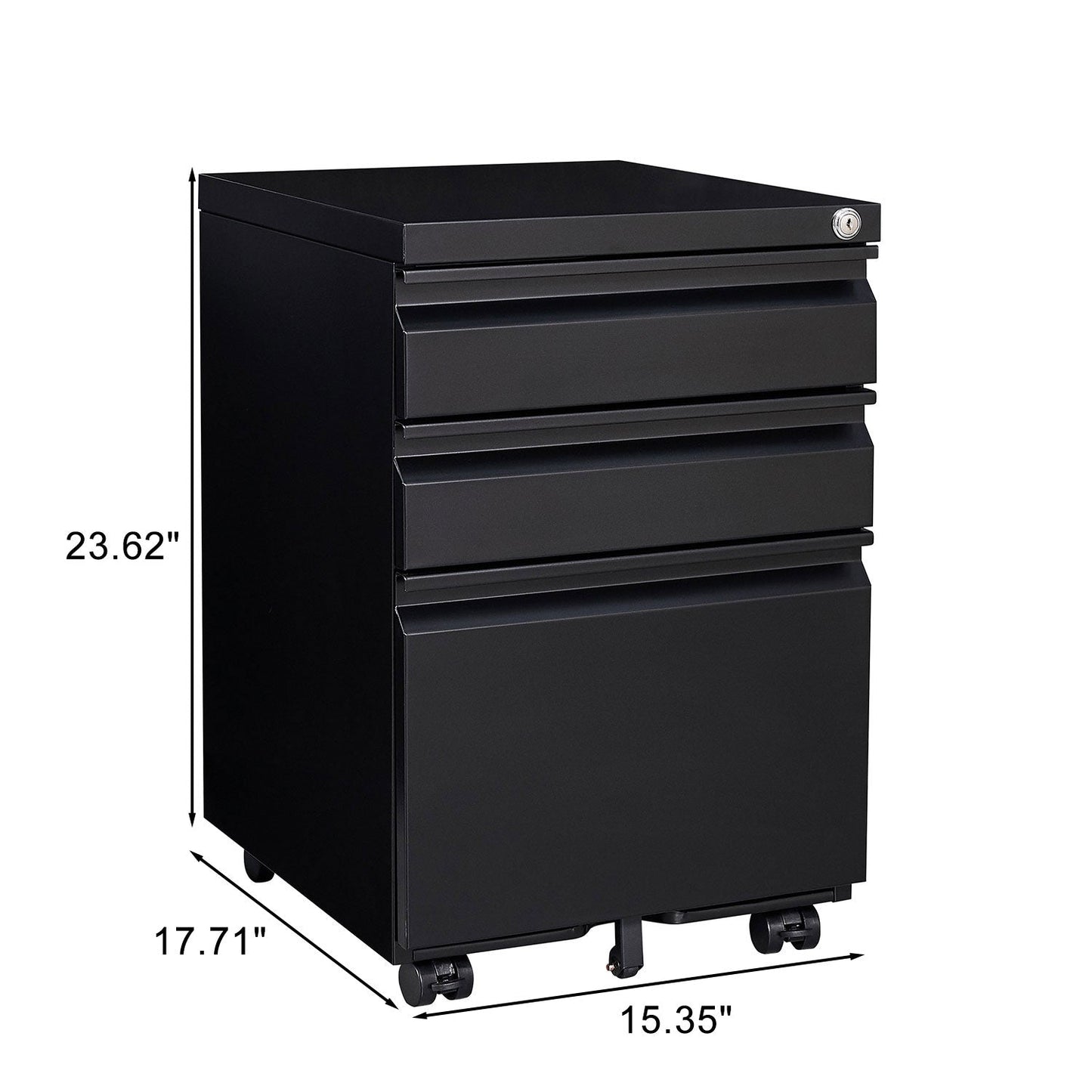 Locked three drawer storage mobile metal filing cabinet with pre installed wheels under the desk filing cabinet - Korvel