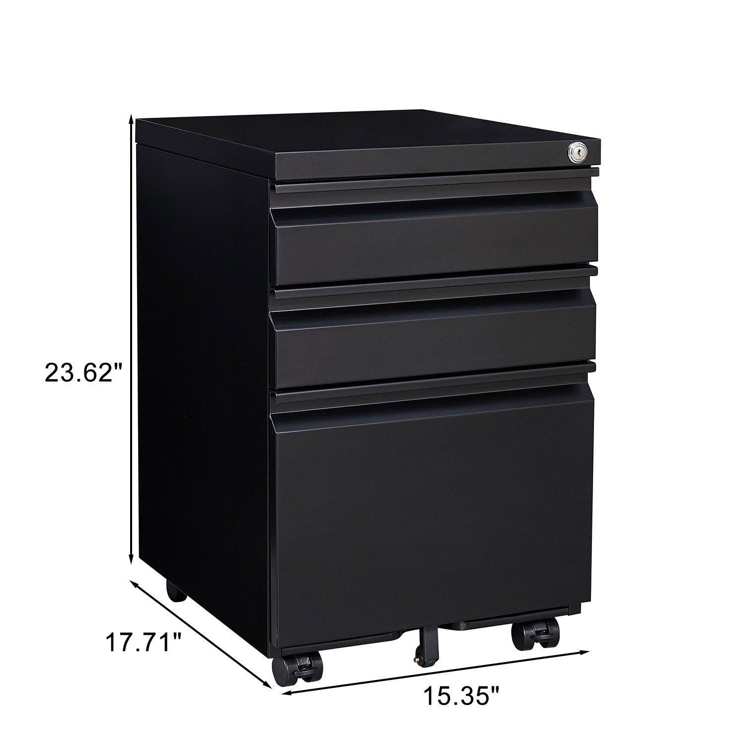 Locked three drawer storage mobile metal filing cabinet with pre installed wheels under the desk filing cabinet - Korvel