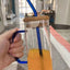 Square colored handle cup glass straw cup with lid milk tea cup with large capacity - Korvel