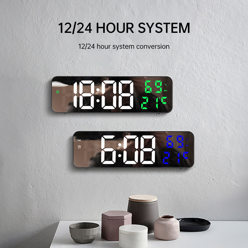 9-Inch Digital Wall Clock: Temp/Humid, Night Mode, Snooze, 12/24H, USB Plug-in LED Alarm Clock - Korvel
