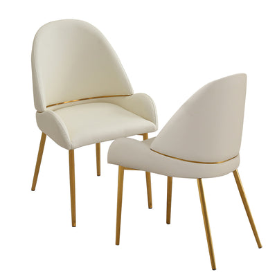 Dining Chair with PU Leather Beige color metal legs (Set of 2) - Korvel