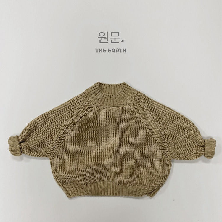 New Children Vintage Knitted Sweater Baby Girl Solid Casual Knitwear Boys Loose Versatile Pullover Kids Thicken Warm Tops - Korvel