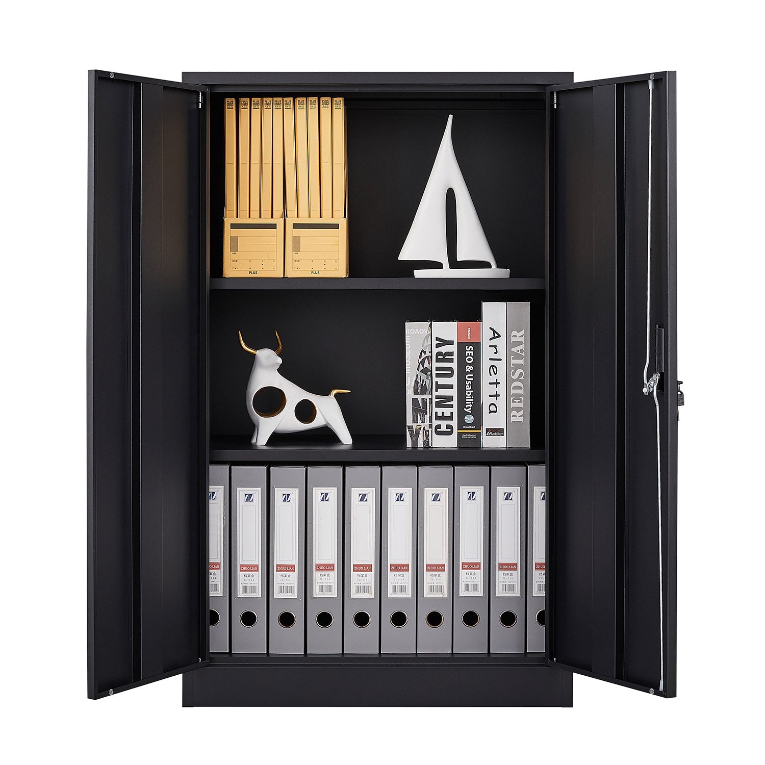 Metal storage cabinet with locked door and adjustable shelf foldable storage cabinet black - Korvel