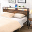 Industrial extra large bed frame with LED lights and 2 USB ports, extra large bed frame with storage space, rural brown color - Korvel