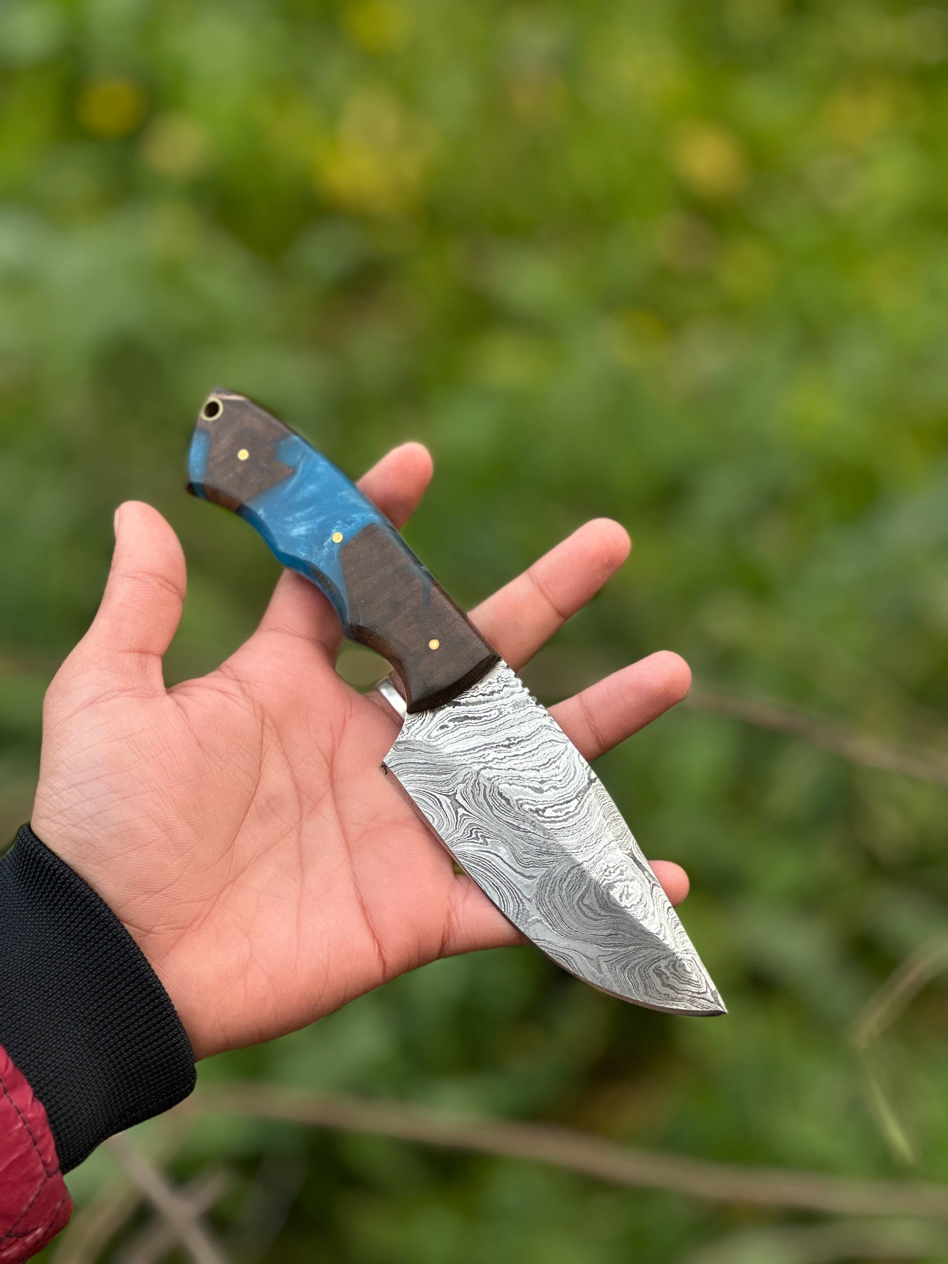 10" Artisan Damascus Steel Gutting Knife with Rosewood or Resin Handle & Leather Sheath - Korvel