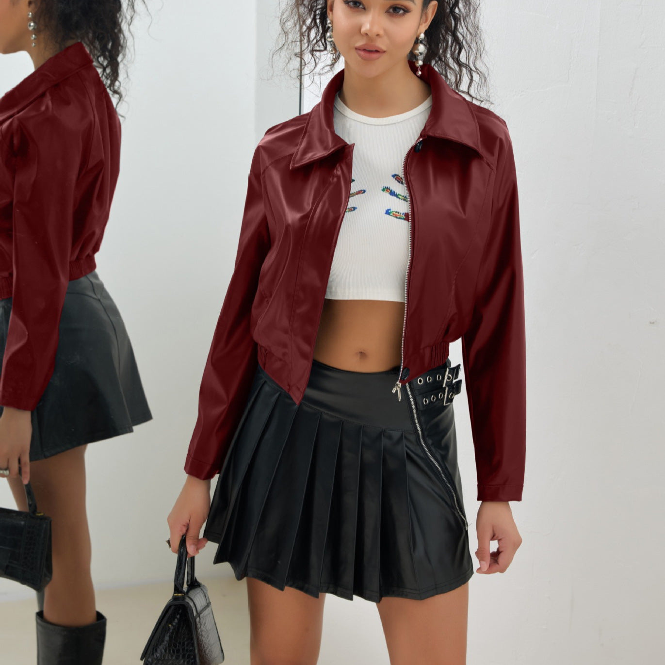 Women's Retro Zipper PU Leather Bomber Jacket