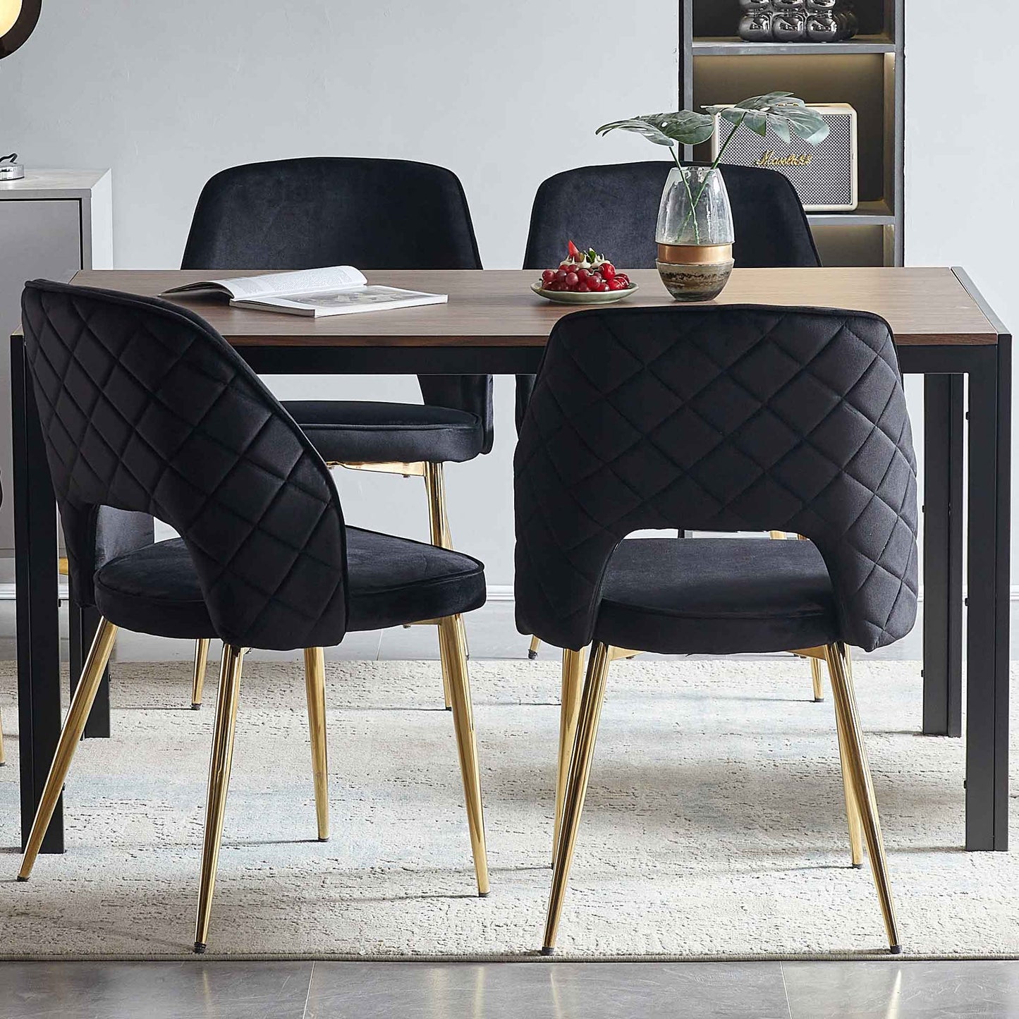 Ensemble de 4 chaises de salle à manger en velours noir élégant