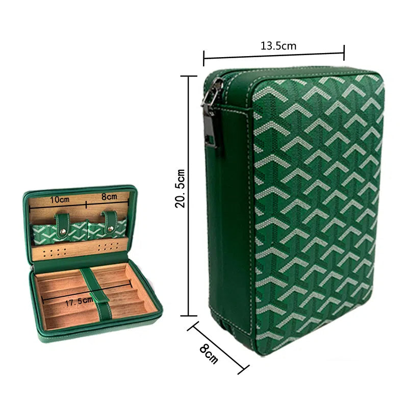 Carved version cigar box portable cedar wood cigar moisturizing box cowhide cigar box storage box Gaoxiba - Korvel