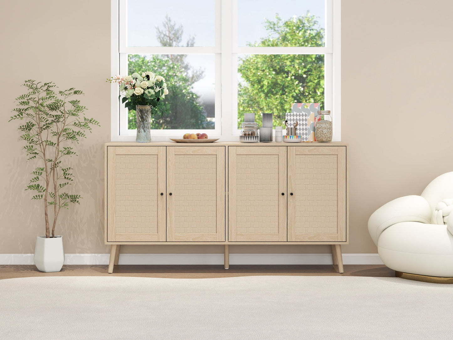 4 Door Accent Cabinet Sideboard Buffet Storage Cabinet with Adjustable Shelf for Entryway Living Room Bedroom - Korvel