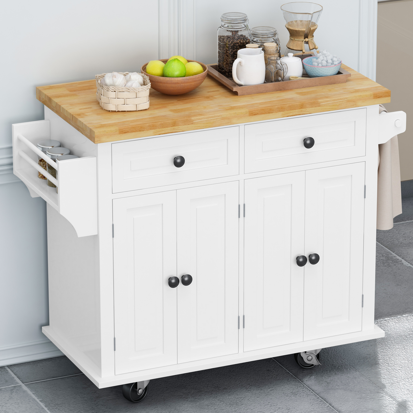 Elegant Kitchen Island Cart with Storage and Locking Wheels