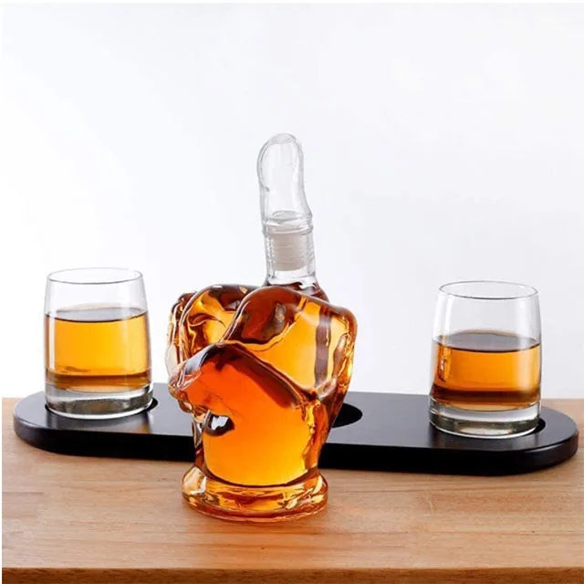 The Wine Savant Middle Finger Decanter Novelty Whiskey & Wine Decanter Set - Korvel